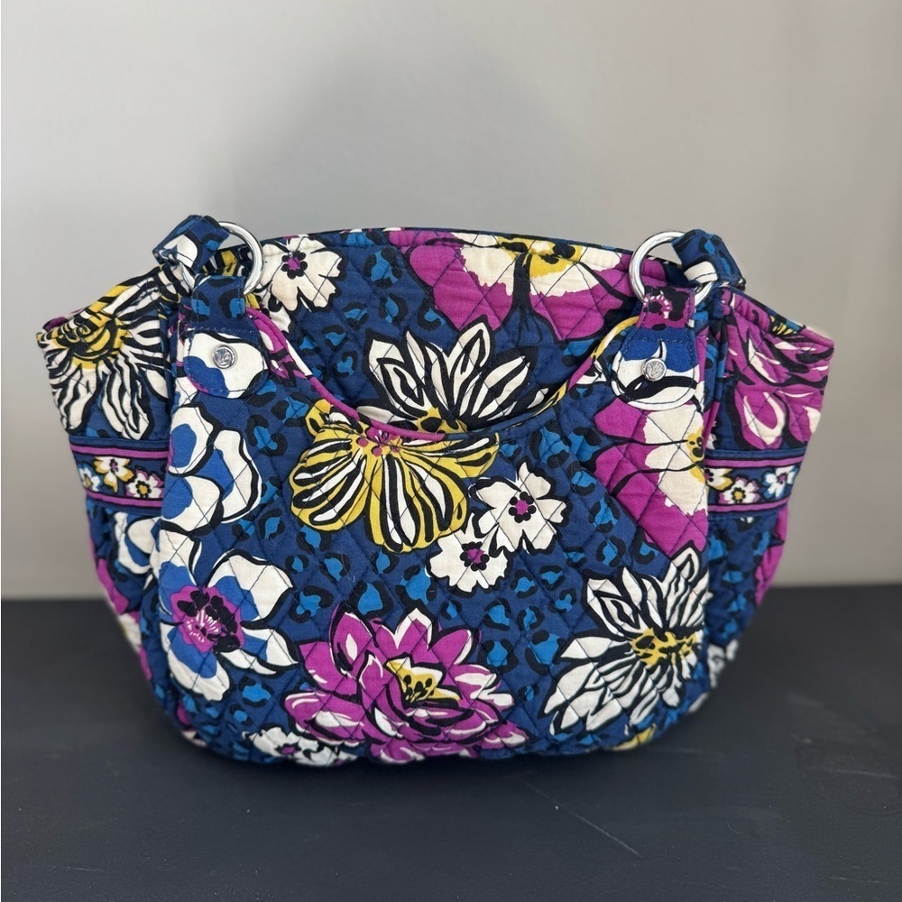 Vera Bradley Purple Blue Yellow Purse Handbag Shoulder Bag 15” x 11”.